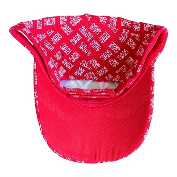 New York City Adjustable Wool Baseball Cap Red NYC Embroidery Allover Print - Picture 5 of 10